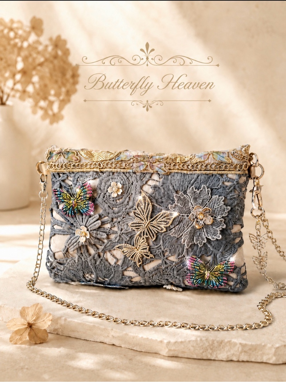 Butterfly Heaven-Luxe & Lattice Swarovski Crystal Butterfly  Small Crossbody Bag